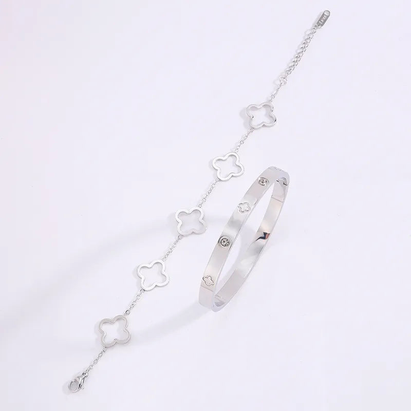 Four Leaf Flower Bangle & Bracelet Set