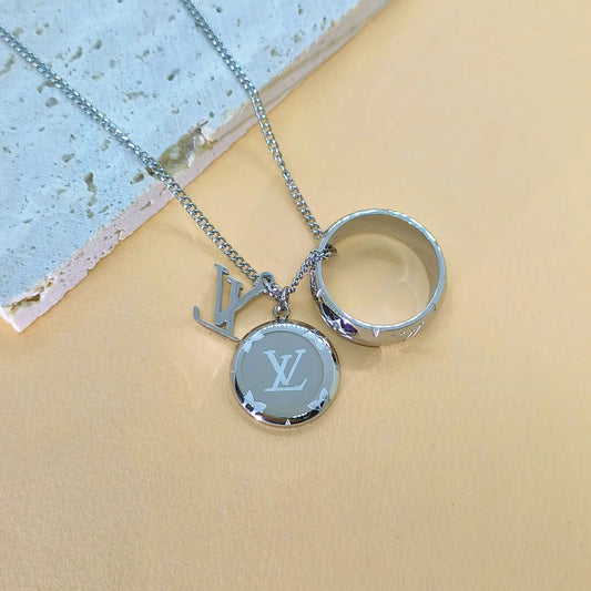 Monogram Charm Necklace & Thumb Ring Set